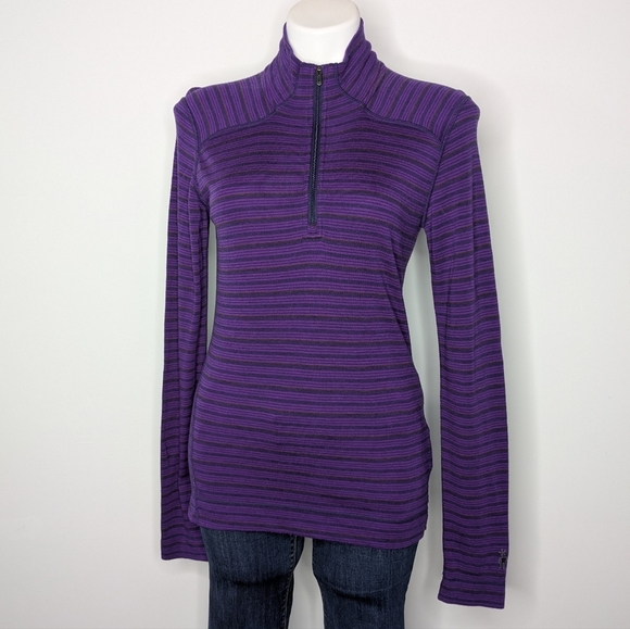 Smartwool Purple 1/4 Zip Lightweight Base Layer Merino Wool Pullover Sweater L - Picture 1 of 7